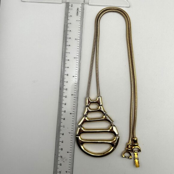 Vintage Castlecliff Statement Pendant Necklace Gold Tone Modernist Signed - Picture 5 of 11